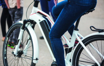 Close up of battery pack of a modern electric bicycle